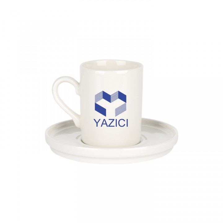 Logo Baskılı Krem Porselen Tabaklı Kahve Fincanı